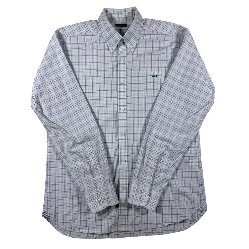 Fish Hippie Blue‎ Plaid Button Down Long Sleeve Cotton Shirt Logo Mens Large